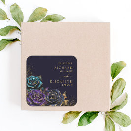 Pegatina Cuadrada Rosa gótico oscuro Boda Purpurina