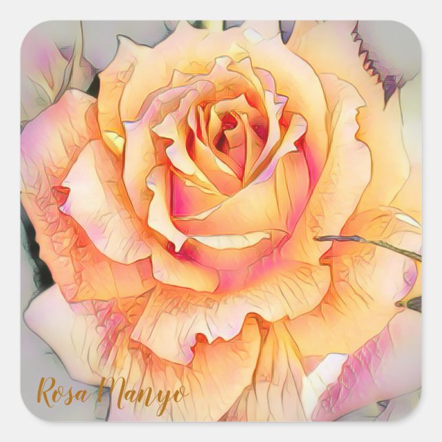 Pegatina Cuadrada Rosa ‘Manyo’ [Square Seal] (Anverso)