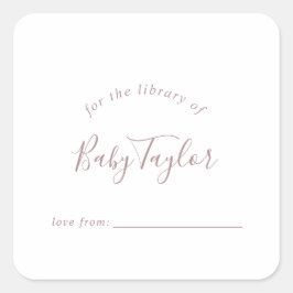 Pegatina Cuadrada Rosa minimalista Gold Baby Shower Bookplate