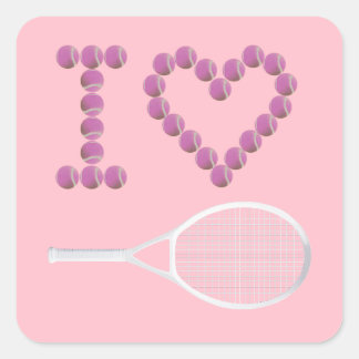 Pegatina Cuadrada Rosa moderno me encanta el tenis