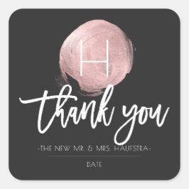 Pegatina Cuadrada Rosa Monograma de PixDezines, Gracias