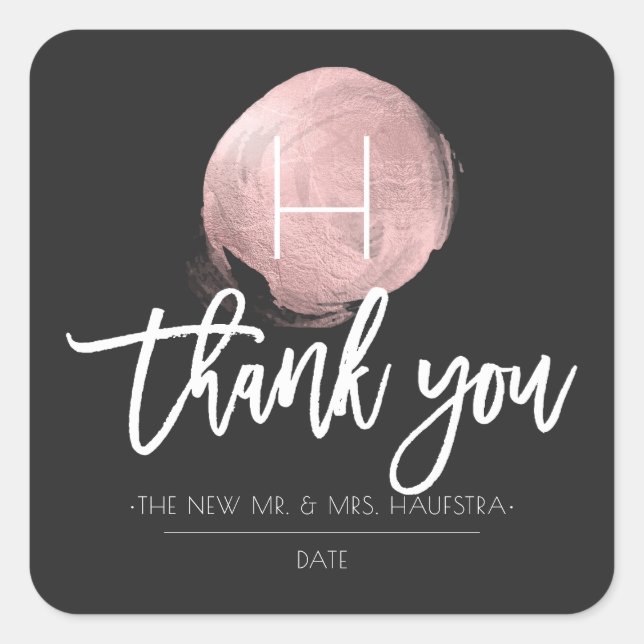 Pegatina Cuadrada Rosa Monograma de PixDezines, Gracias (Anverso)