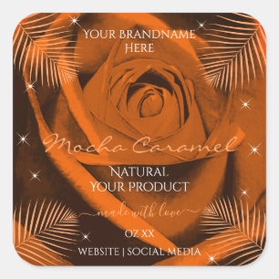 Pegatina Cuadrada Rosa naranja Brown con hojas de palmera
