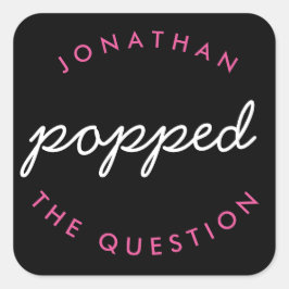 Pegatina Cuadrada Rosa negro optó por el favor de la boda de pregunt