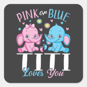 Pegatina Cuadrada Rosa O Azul Titi Te Ama Elefante Bebé