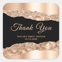 Pegatina Cuadrada Rosa Oro Negro Lágrimas De Glam Dulce Dieciséis Gr