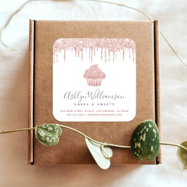 Pegatina Cuadrada Rosa Pastel de Oro Panadería Pastelería Chef Purpu