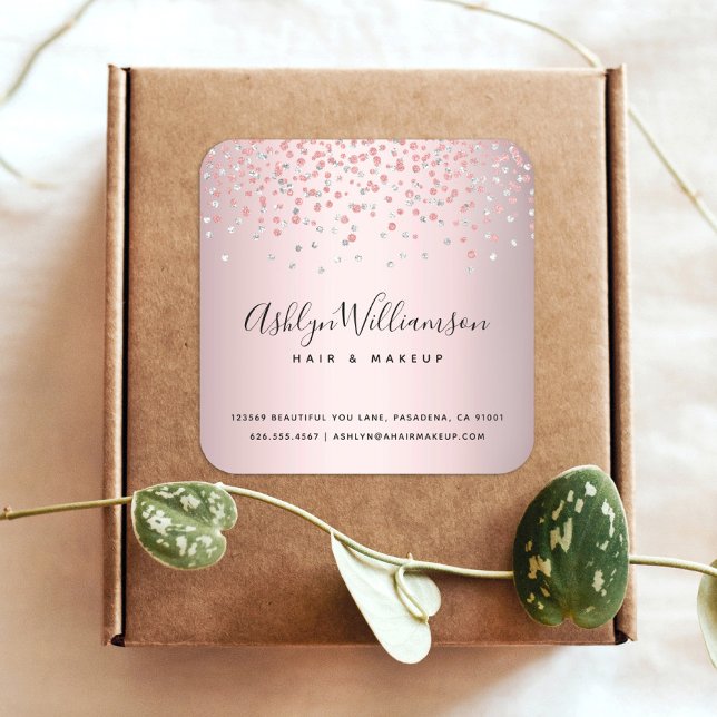 Pegatina Cuadrada Rosa purpurina de pelo peluquería artista de maqui (Subido por el creador)