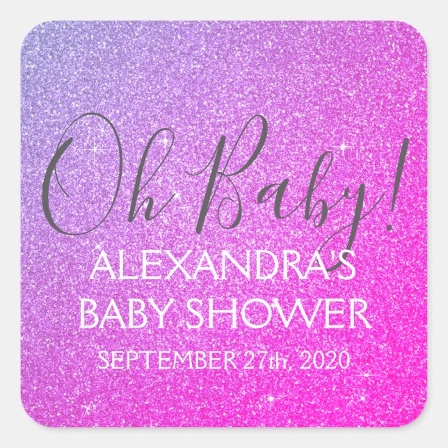 Pegatina Cuadrada Rosa - Purpurina morado y espuma ¡Oh bebé! (Anverso)