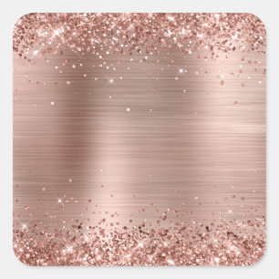 Pegatina Cuadrada Rosa Purpurinoso Relieve metalizado dorado en blan