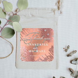 Pegatina Cuadrada Rosa Relieve metalizado dorado Lujo Elegante Graci