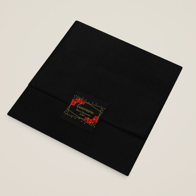 Pegatina Cuadrada Rosa Roja Negro y Quinceañera de oro (Subido por el creador)