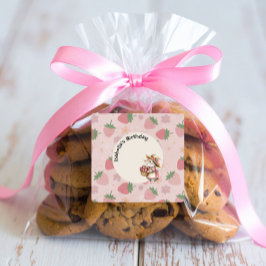 Pegatina Cuadrada Rosa Rojo Dos Dulces Fresas Segundo Fiesta de Cump