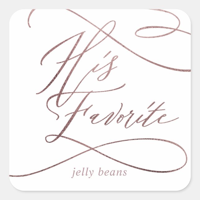 Pegatina Cuadrada Rosa romántico caligrafía de oro su favor favorito (Anverso)