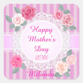 Pegatina Cuadrada Rosa rosa feliz día de la madre
