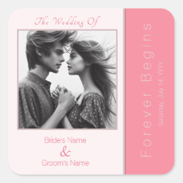 Pegatina Cuadrada Rosa Rosa Para Siempre Comienza Elegante Boda Foto