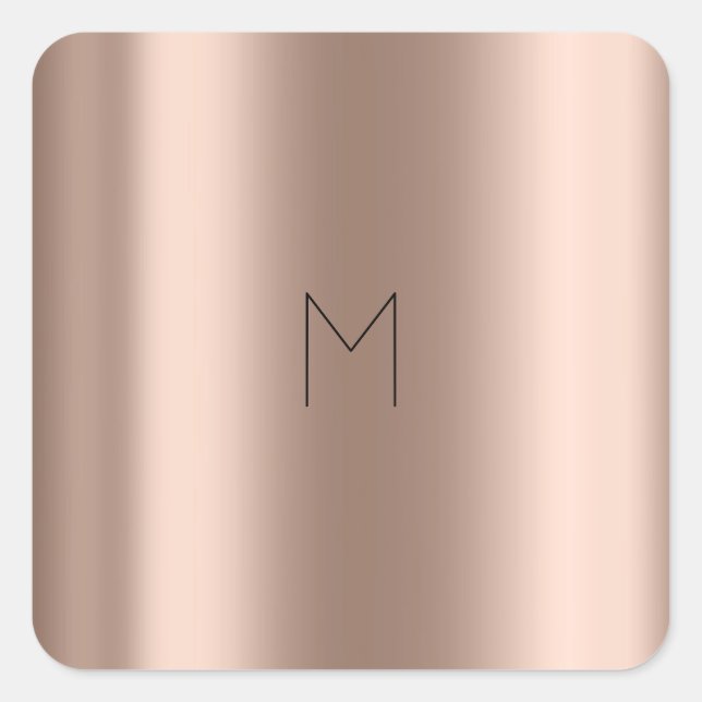 Pegatina Cuadrada Rosa Rosa Rosa Rosa Oro Rubor Nombre Metalizado Mo (Anverso)