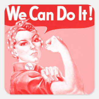 Pegatina Cuadrada Rosa Rosie the Riveter "¡Podemos hacerlo!" Póster