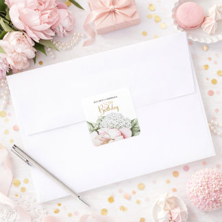 Pegatina Cuadrada Rosa Rubor Peonía Floral 25 Cumpleaños 