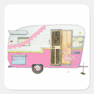 Pegatina Cuadrada Rosa Shed Camper Trailer