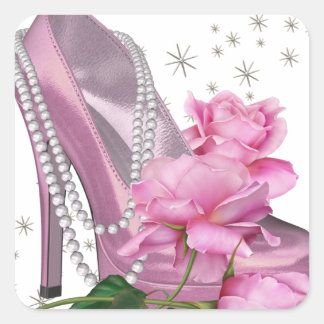 Pegatina Cuadrada Rosa tacón alto rosa bonito