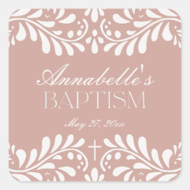 Pegatina Cuadrada Rosa Talavera Tile Fiesta Española Baptismo Favor