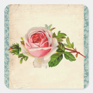 Pegatina Cuadrada Rosa victoriano y Damask