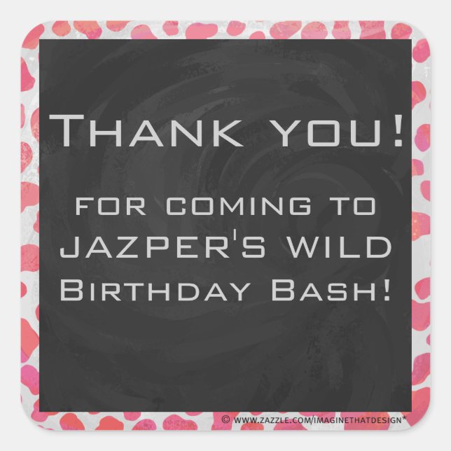 Pegatina Cuadrada Rosa y blanco dálmata con monograma (Anverso)