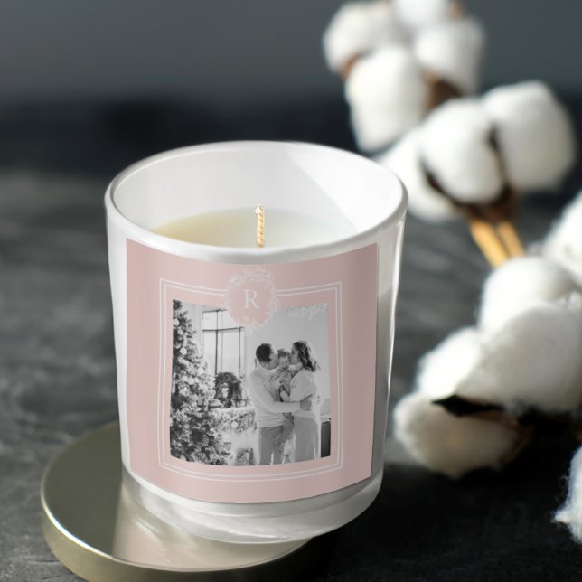 Pegatina Cuadrada Rosa y blanco moderno | Foto familiar | Inicial (Subido por el creador)