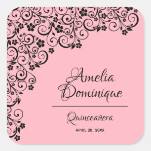 Pegatina Cuadrada Rosa y negro de Quinceañera