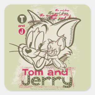 Pegatina Cuadrada Rosa y verde de Tom y Jerry