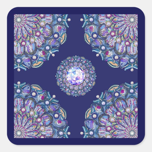 Pegatina Cuadrada Rosario azul (Anverso)