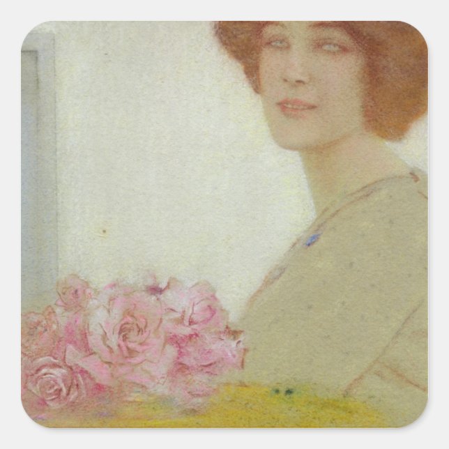 Pegatina Cuadrada Rosas, 1912 (Anverso)