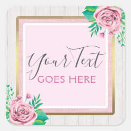 Pegatina Cuadrada Rosas acuáticos y Shabby de madera rústica