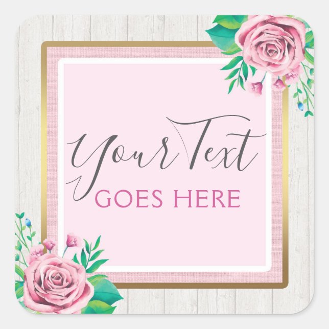 Pegatina Cuadrada Rosas acuáticos y Shabby de madera rústica (Anverso)