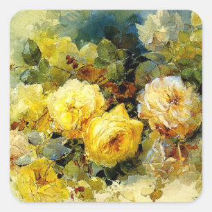 Pegatina Cuadrada Rosas amarillas, pintura floral