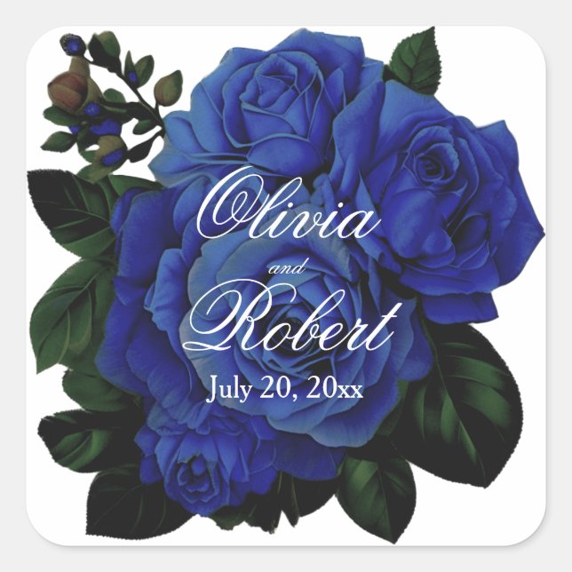 Pegatina Cuadrada Rosas azul profundo elegantes para boda (Anverso)