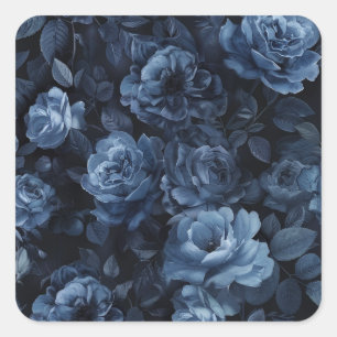 Pegatina Cuadrada Rosas azules Moody Floral