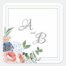 Pegatina Cuadrada Rosas azules y Rubor