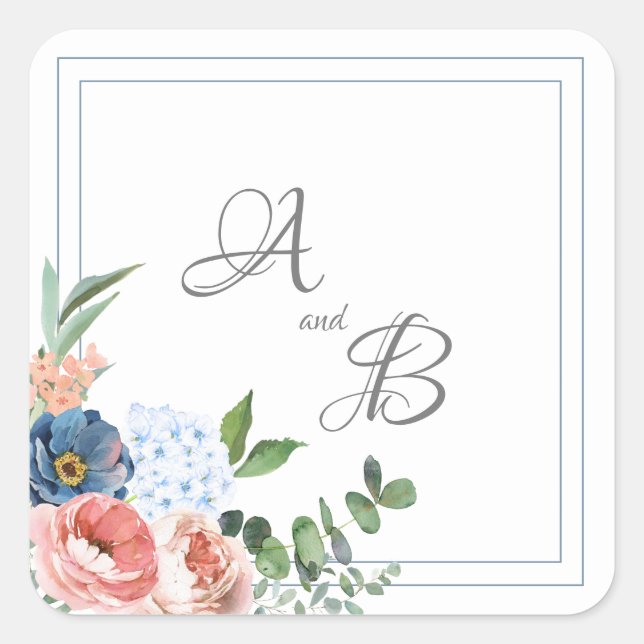 Pegatina Cuadrada Rosas azules y Rubor (Anverso)