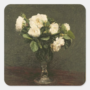 Pegatina Cuadrada Rosas blancos, 1875 (aceite en lona)