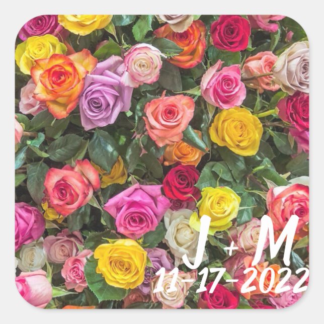 Pegatina Cuadrada Rosas bodas (Anverso)
