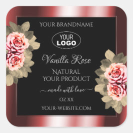 Pegatina Cuadrada Rosas brillando con el logotipo de las etiquetas d