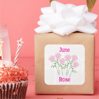 Pegatina Cuadrada Rosas Cute Acuarela Mes de Cumpleaños Junio