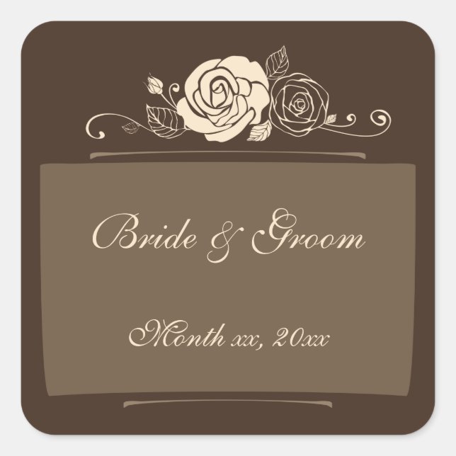 Pegatina Cuadrada Rosas de café y crema coordinan regalos (Anverso)