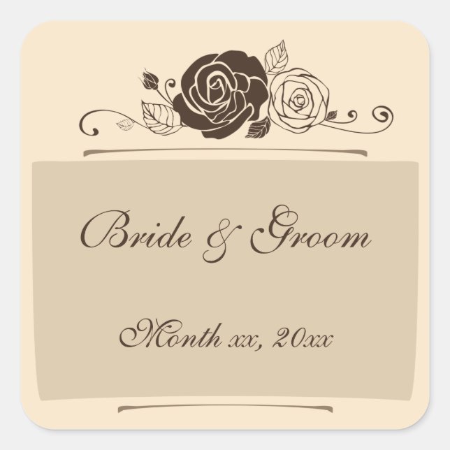 Pegatina Cuadrada Rosas de crema y café coordinan regalos (Anverso)