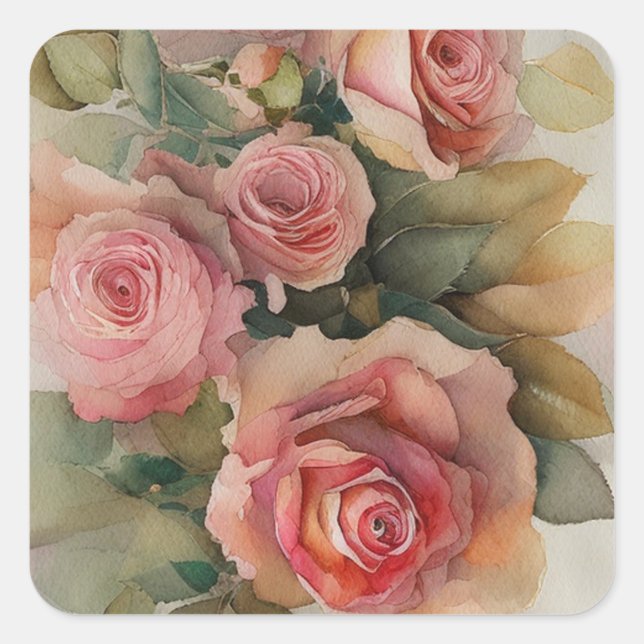 Pegatina Cuadrada Rosas de época (Anverso)