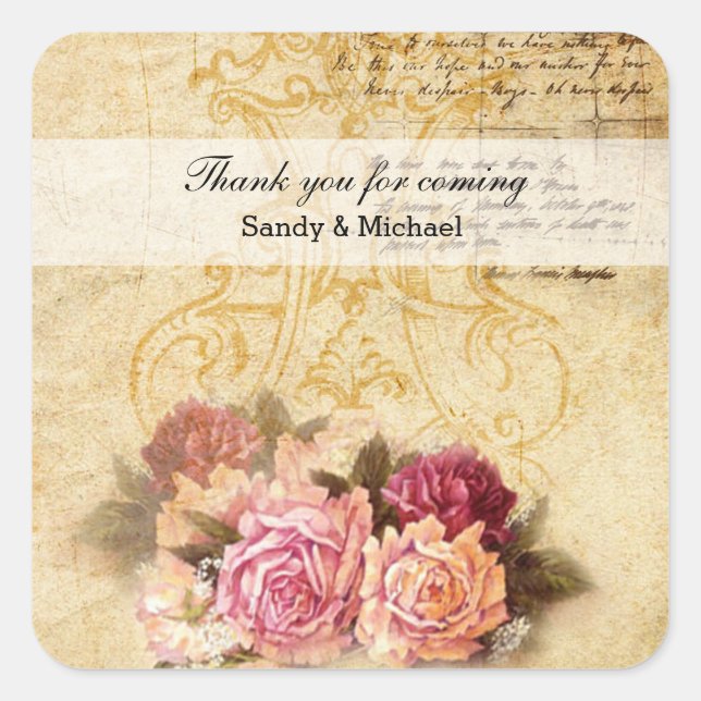 Pegatina Cuadrada Rosas de época (Anverso)