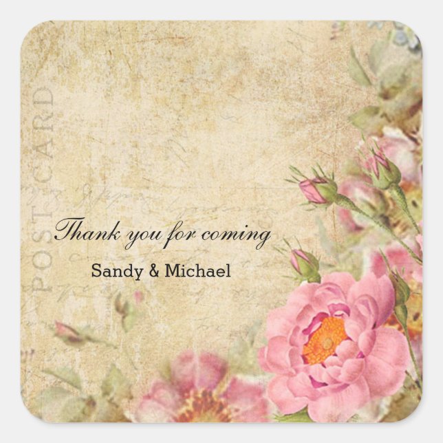 Pegatina Cuadrada Rosas de época (Anverso)