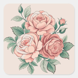 Pegatina Cuadrada Rosas de época